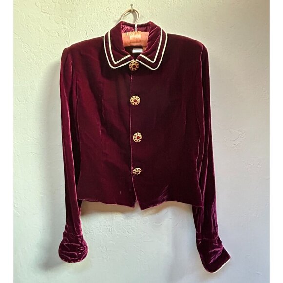 Vintage Renato Nucci Womens Size 38 Maroon Velvet Cropped Shirt Jacket Lined